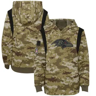 Baltimore Ravens Youth 2021 Salute to Service Therma Performance Pullover Hoodie - Olive